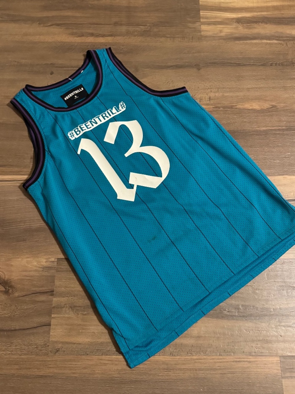 Men's Teal/Purple Been Trill Basketball Jersey Size Medium Used Great Condition - Picture 2 of 4